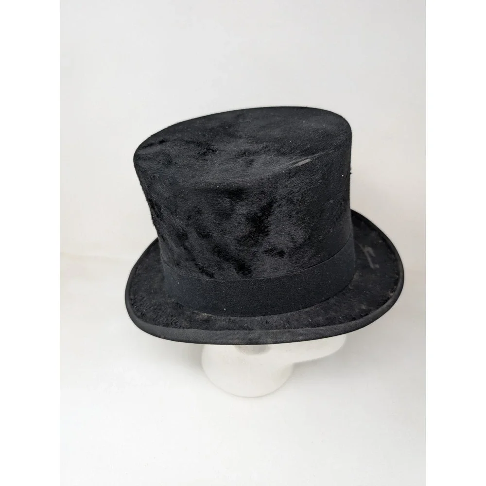 Antique Top Hat Size 7 Beaver Fur Felt Men's 1918 Black Vintage USA Made Worn
